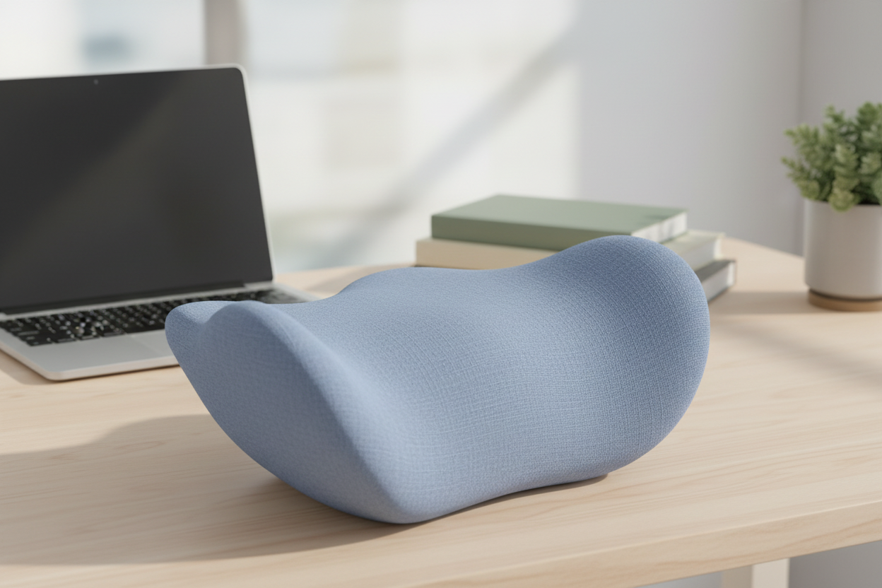 Coussin lombaire sur bureau en bois
